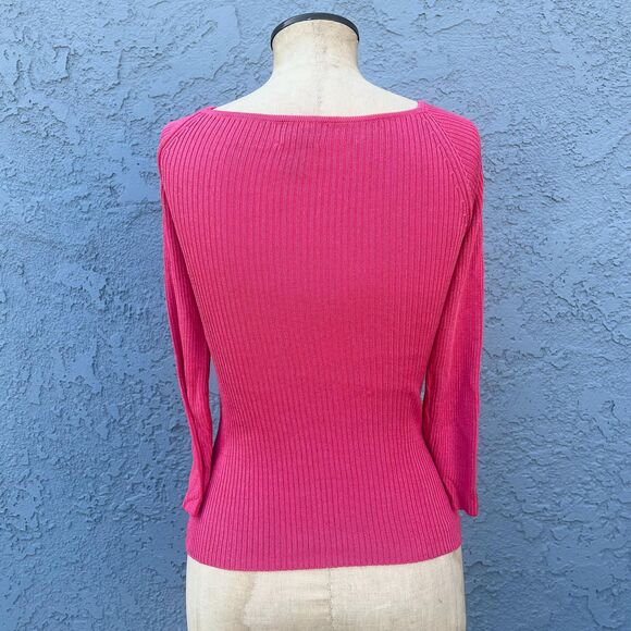 Y2k Pink Square Neck Ribbed Sweater Small Silk Blend top Barbiecore Clothing - Picture 2 of 7